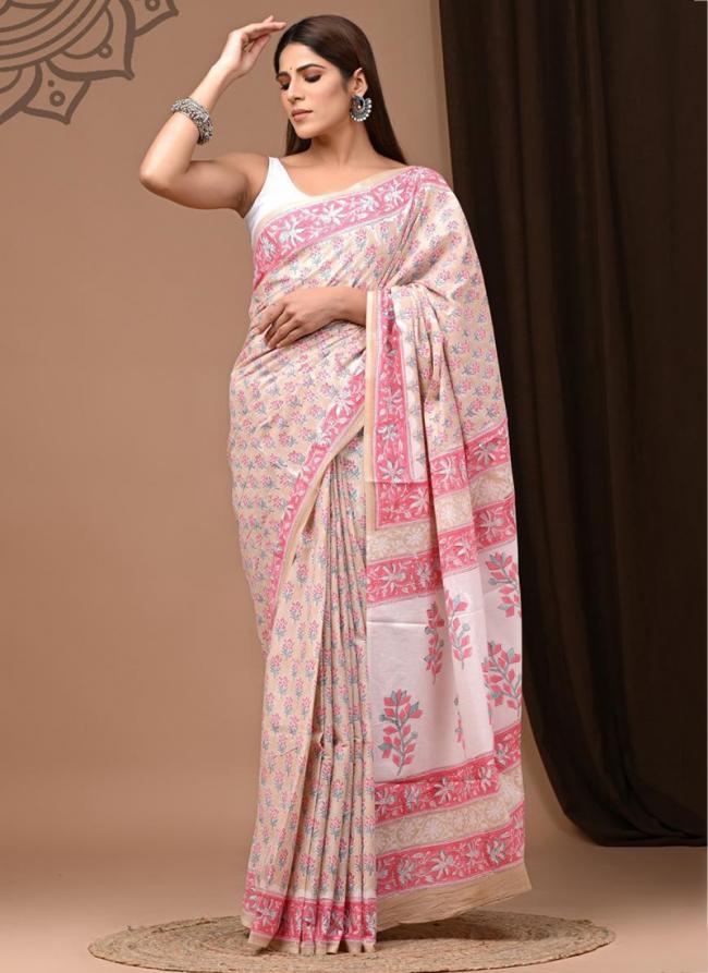 Cotton White Daily Wear Printed Saree